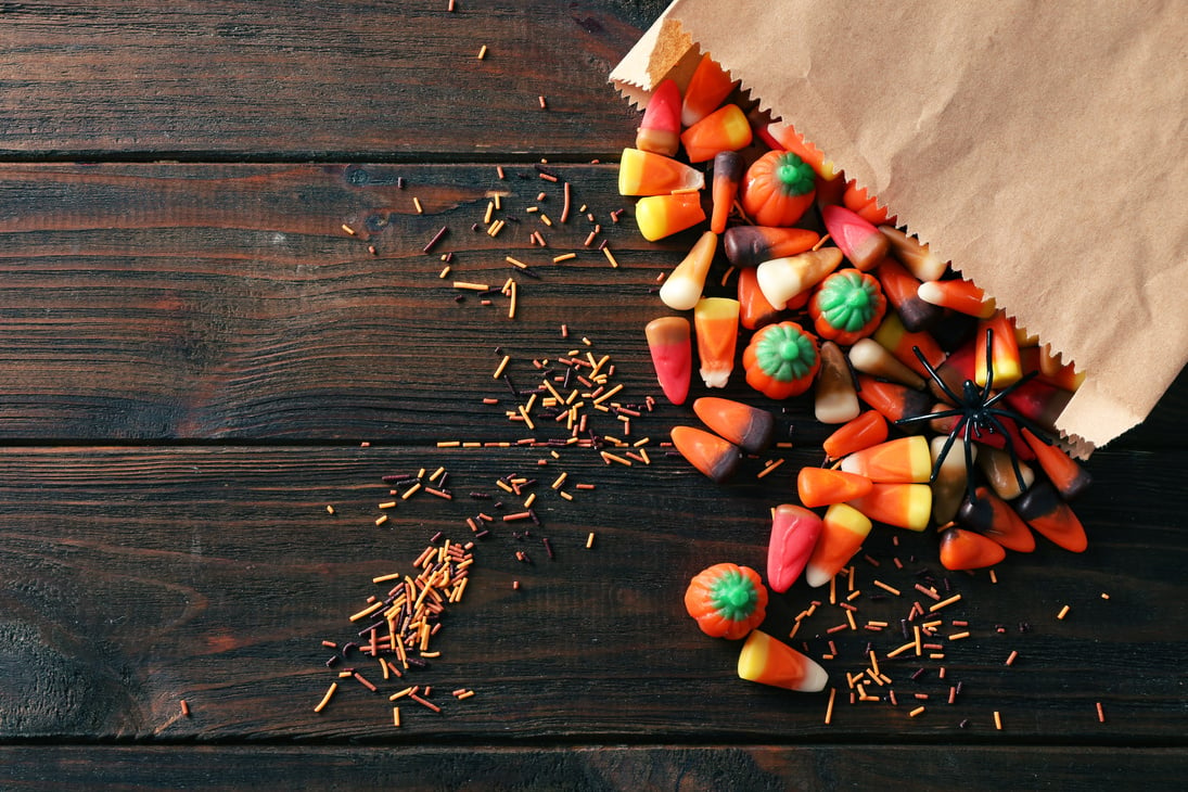 Halloween Treats on Wooden Background